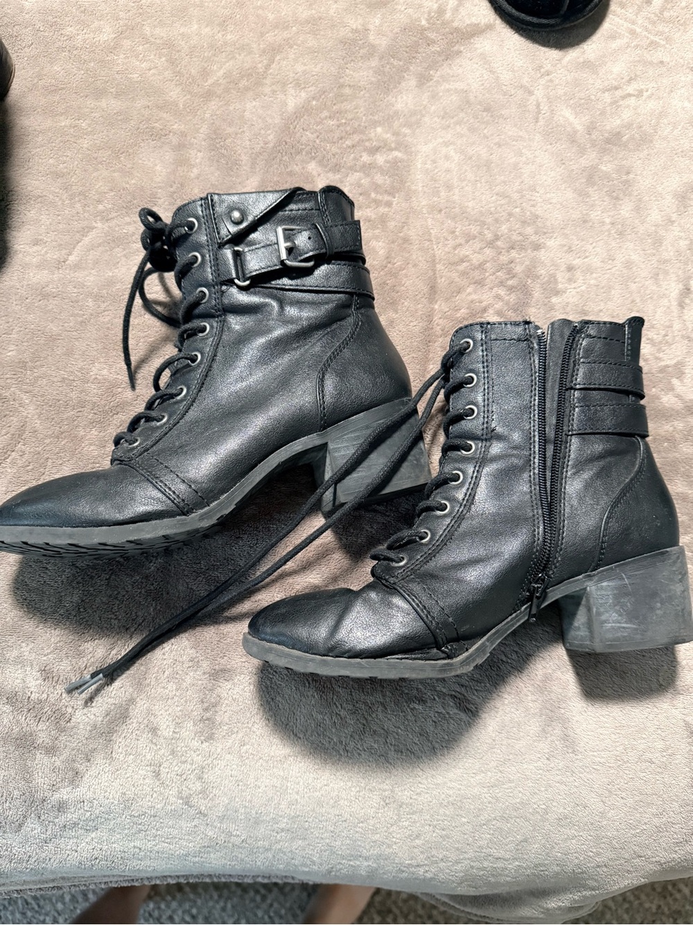 Lace-Up Black Ankle Boots with Side Zip